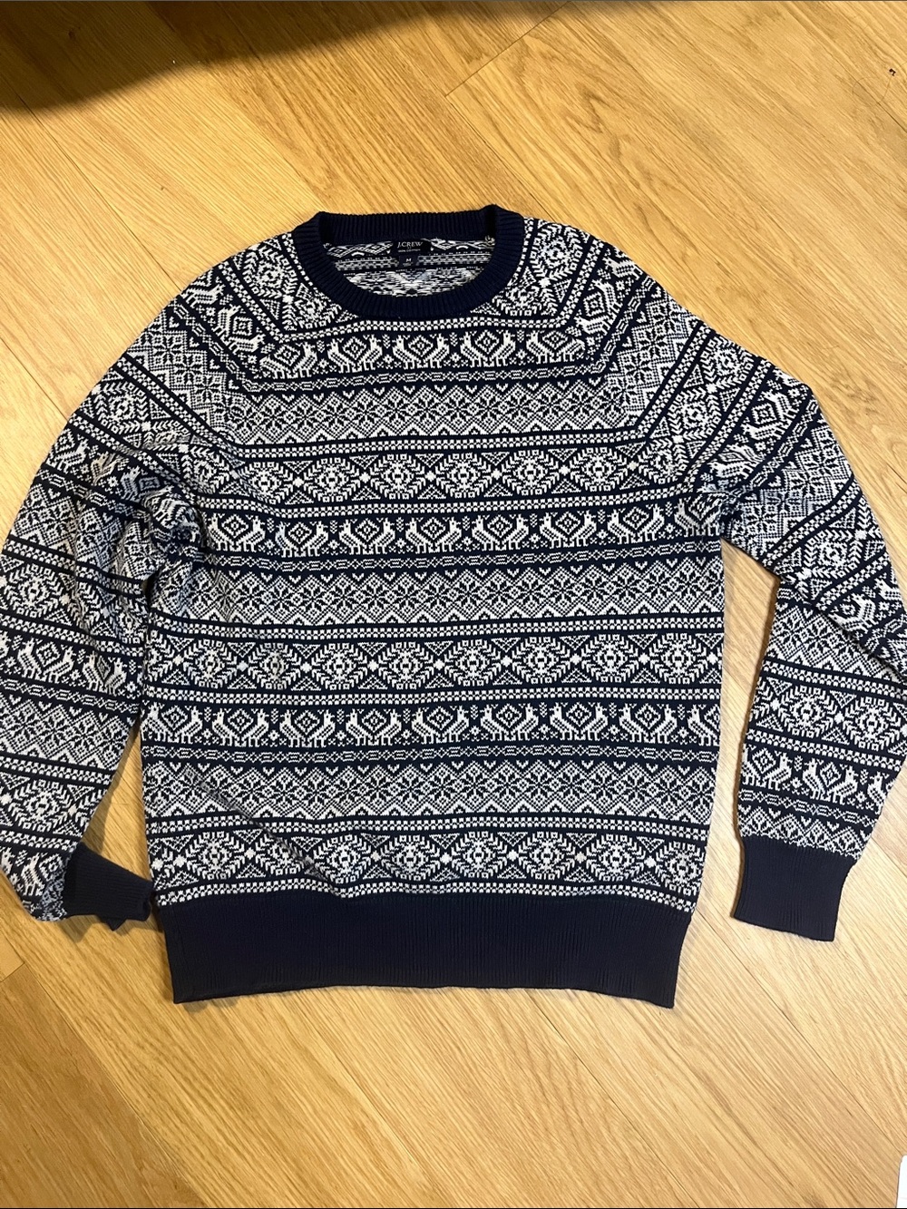 J Crew  Men’s Cotton Crewneck  Fair Isle Sweater- Navy size M